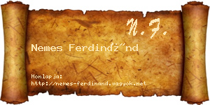 Nemes Ferdinánd névjegykártya